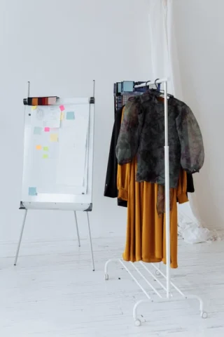 Dresses hanging in a design studio.