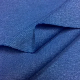 Folded blue double knit with a smooth surface.