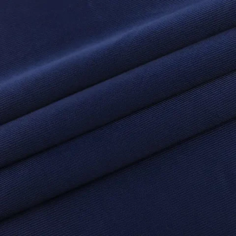Navy polyester knit fabric folded in soft layers.