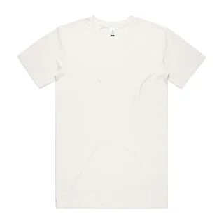 A plain natural-color crew-neck T-shirt laid flat.