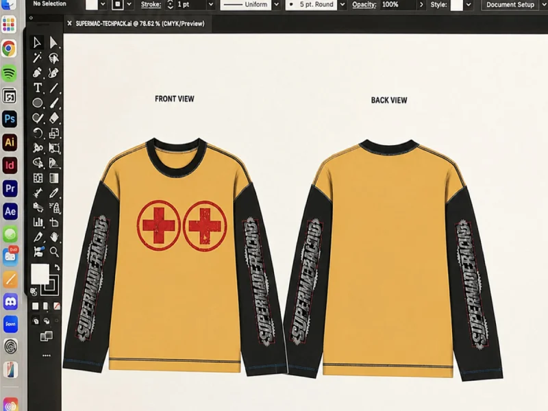 Front and back views of the merged layout in a design program.
